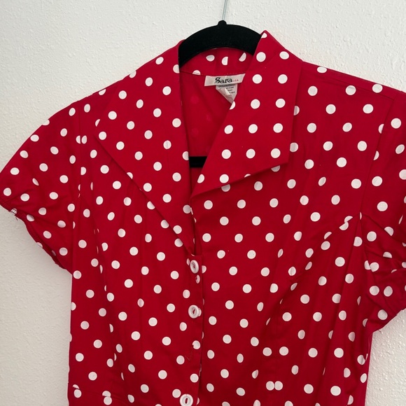 Sara Vibrant Red A-Line Skirt with Dots - Picture 3 of 10